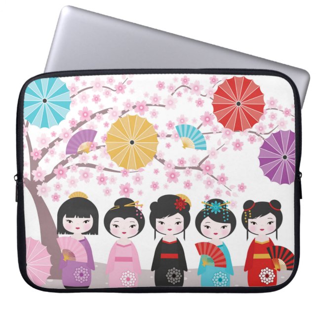 Japanska Kokeshi Dolls Laptop Fodral (Framsidan)