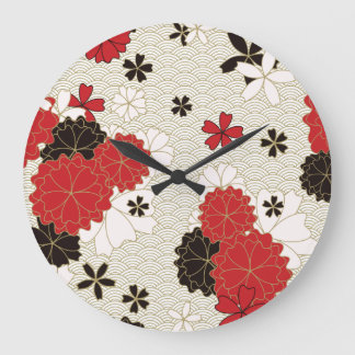 Japanska konstverk Traditional Blommönster Stor Klocka