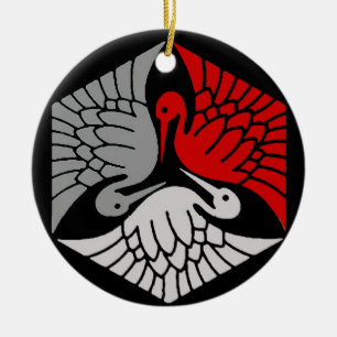 Japanska kranar, rött, Grått/Grått och svart Julgransprydnad Keramik