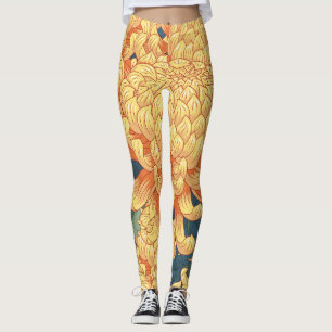 Japanska krysantemum: gult blommönster. leggings