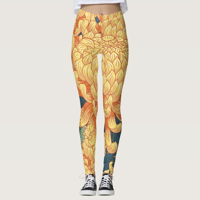 Japanska krysantemum: gult blommönster. leggings (Framsida)