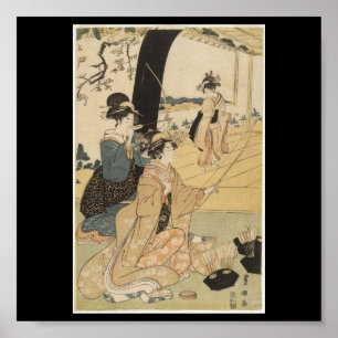 Japanska kvinnlig som övar bågskytte C. 1798 Poster