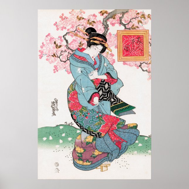 Japanska kvinnor av Keisai Eisen (1828) Poster (Framsidan)