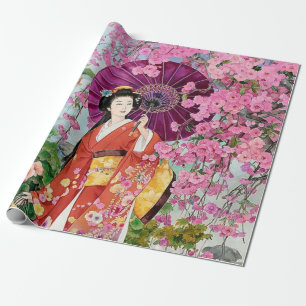 Japanska kvinnor i Kimono - Shower Curtain Presentpapper