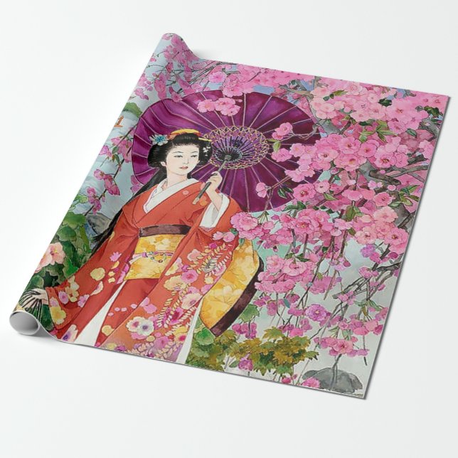 Japanska kvinnor i Kimono - Shower Curtain Presentpapper (Utrullad)