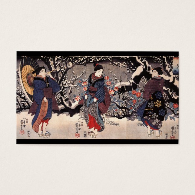 Japanska kvinnor i Snö c. 1800-talet Visitkort (Framsidan)