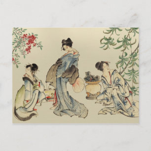 Japanska kvinnor i traditionella kläder vykort
