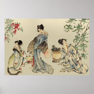 Japanska kvinnor i traditionella plagg poster