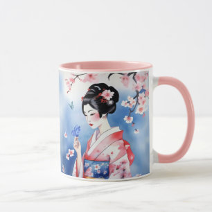 Japanska kvinnor med blå fjäril mugg
