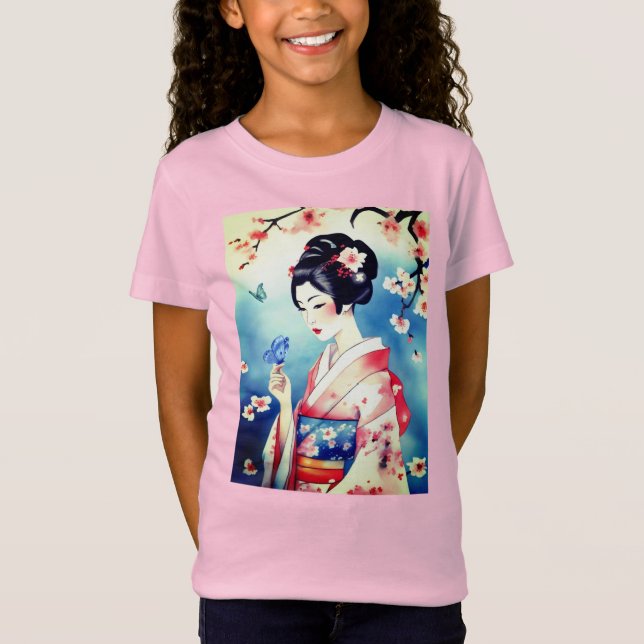 Japanska kvinnor med blå fjäril t shirt (Framsida)