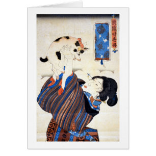 Japanska kvinnor med katt, Utagawa Kuniyoshi Hälsningskort
