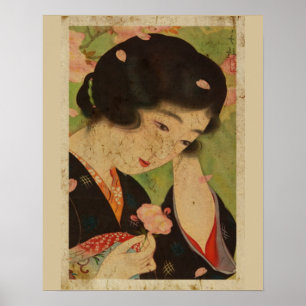 Japanska kvinnor med Sakura Ukiyo Stil Art nr 5 Poster