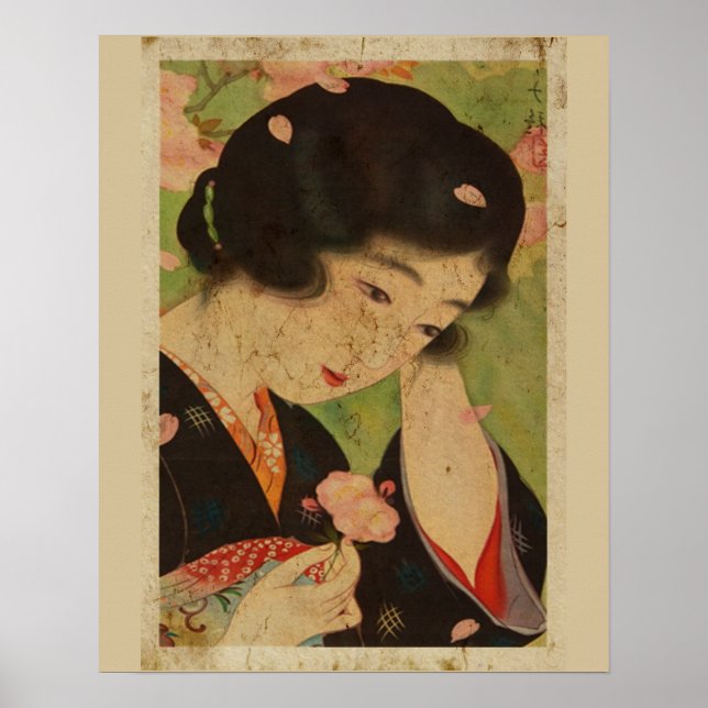 Japanska kvinnor med Sakura Ukiyo Stil Art nr 5 Poster (Framsidan)