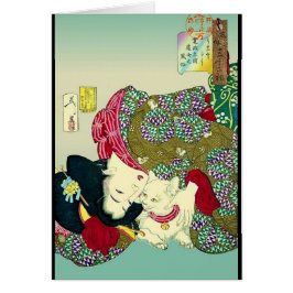 Japanska kvinnor och katt hälsningskort