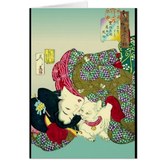 Japanska kvinnor och katt hälsningskort