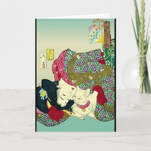 Japanska kvinnor och katt kort (Framsida)
