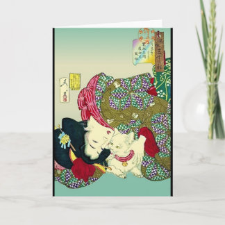 Japanska kvinnor och katt kort