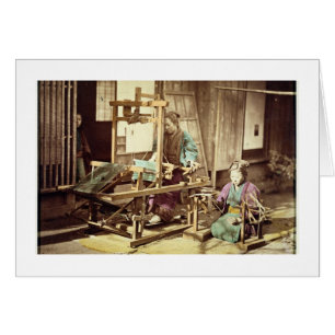 Japanska kvinnor som väver, c.1890 (räcka-färga hälsningskort