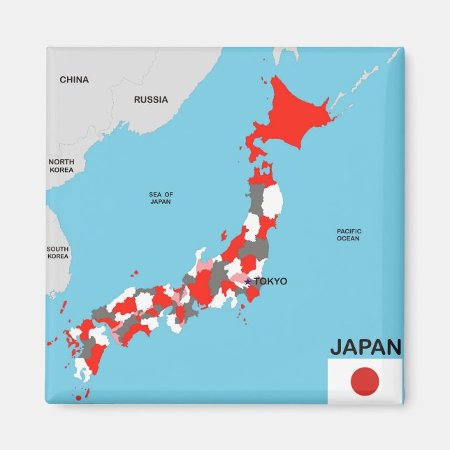 japanska land politiska karta flagga magnet (Framsidan)