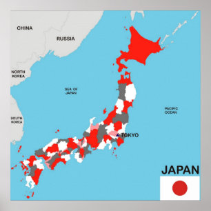 japanska land politiska karta flagga poster