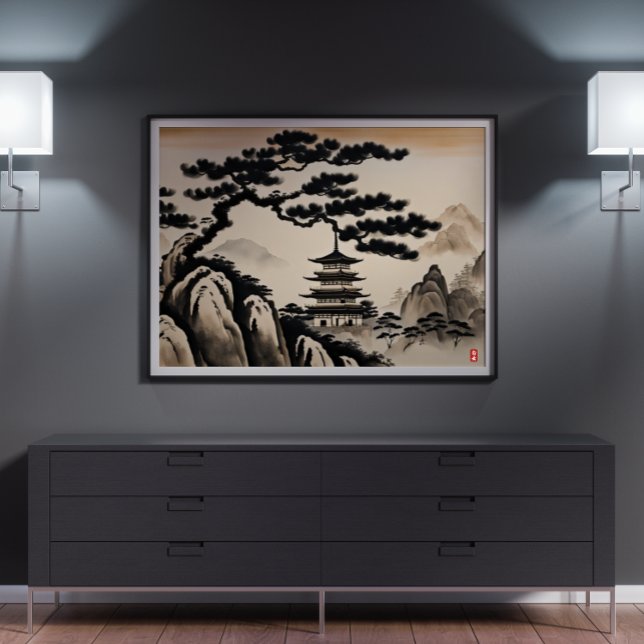 Japanska landskapsmålning Bläck Poster (Japanese Landscape Ink Painting Poster)