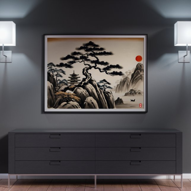 Japanska landskapsmålning Bläck Poster (Japanese Landscape Ink Painting)