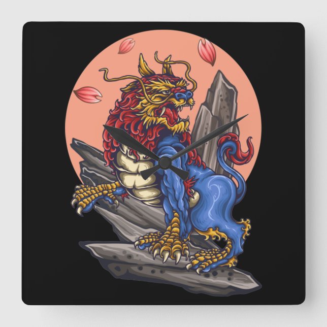 Japanska Lejona Fyrkantig Klocka (Framsida)