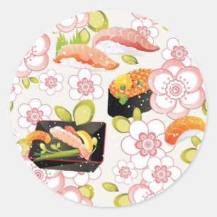 Japanska livsmedel: Sushi Mönster 2 Runt Klistermärke
