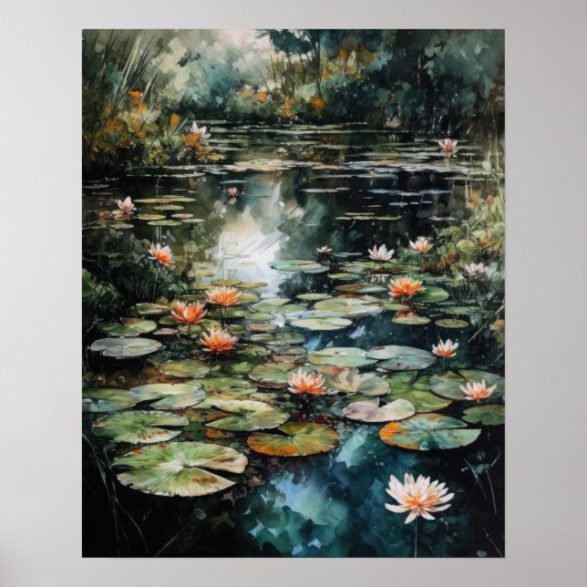 Japanska Lotus Flower Pond Art Print Poster (Framsidan)