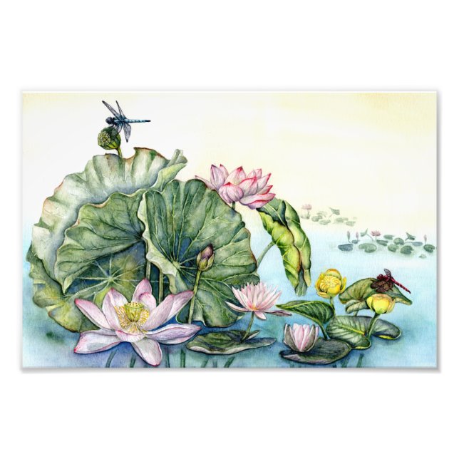 Japanska Lotus Lilies Art Fototryck (Framsidan)