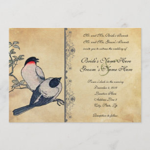 Japanska Lovebirds för vintage som gifta sig Inbjudningar