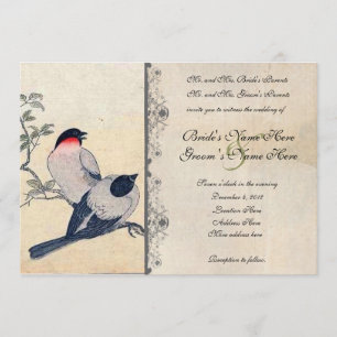 Japanska Lovebirds för vintage som gifta sig Inbjudningar