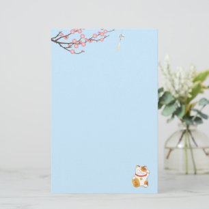 Japanska Lucky Calico Cat, Maneki Neko Blue Brevpapper