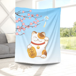Japanska Lucky Calico Cat, Maneki Neko Fleecefilt