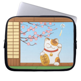 Japanska Lucky Calico Cat, Maneki Neko Laptop Sleeve