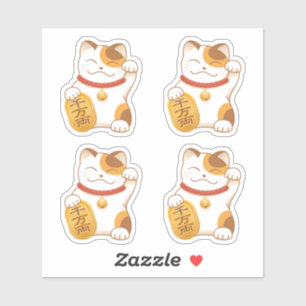 Japanska Lucky Calico Cat, Maneki Neko, set av 4 Klistermärken