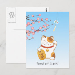 Japanska Lucky Calico Cat, Maneki Neko Vykort
