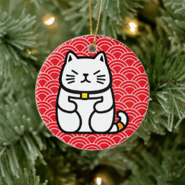 Japanska Lucky Cat eller Maneki-Neko Julgransprydnad Keramik