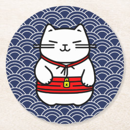 Japanska Lucky Cat eller Maneki-Neko Underlägg Papper Rund