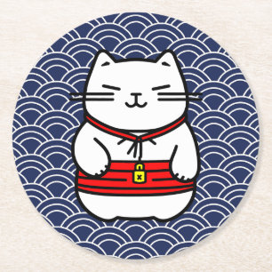 Japanska Lucky Cat eller Maneki-Neko Underlägg Papper Rund