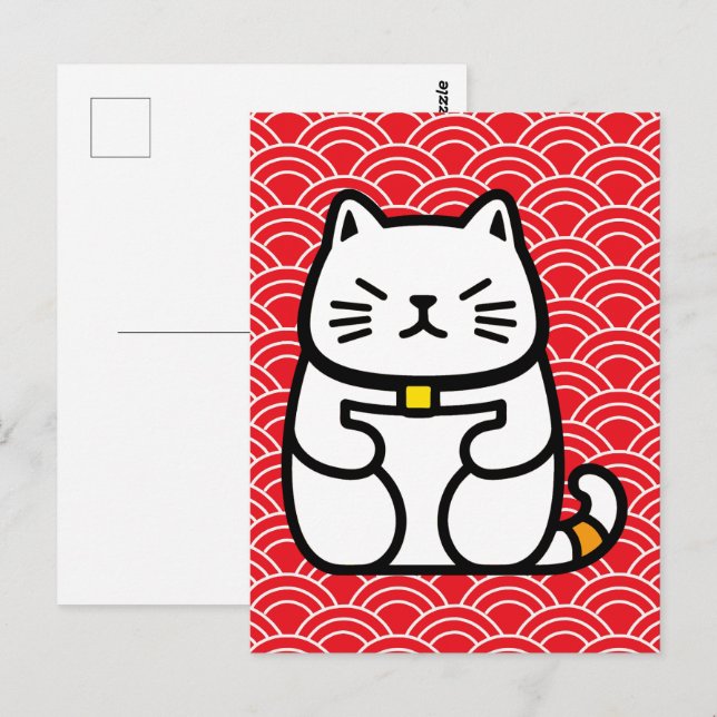 Japanska Lucky Cat eller Maneki-Neko Vykort (Fram/baksida)