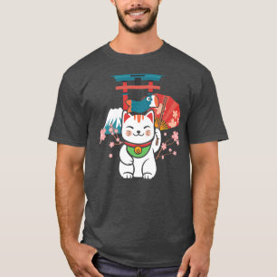 Japanska Lucky Cat Sakura Torii T Shirt