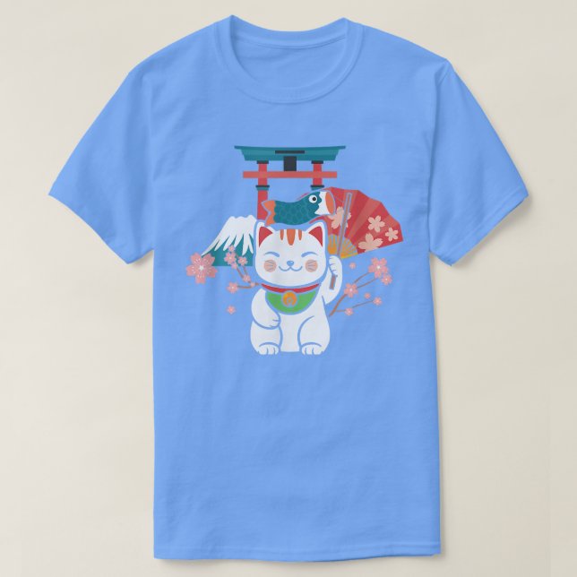 Japanska Lucky Cat Sakura Torii T Shirt (Design framsida)