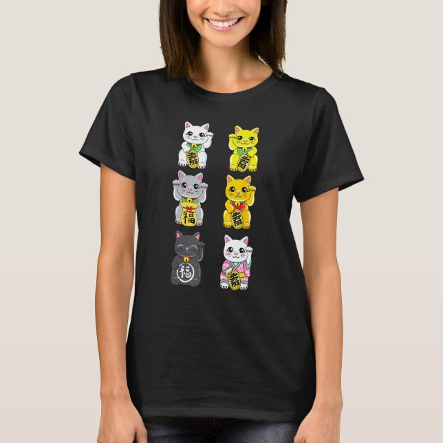Japanska Lucky Maneki Neko Katter T Shirt (Framsida)