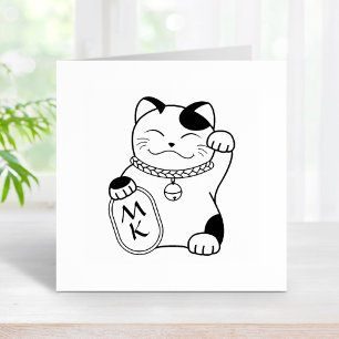 Japanska Lycka till Cat, Maneki Neko - Monogram Stämpel