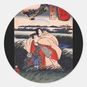 Japanska målning c. 1800-talet runt klistermärke
