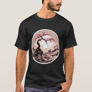 Japanska Måne Sakura Garden Geisha Mount Fuji Cher T Shirt