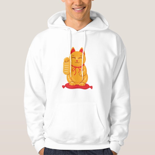 Japanska Maneki Neko Guld Cat, förmögenhetssymbol Hoodie (Framsida)