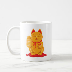 Japanska Maneki Neko Guld Cat, förmögenhetssymbol Kaffemugg