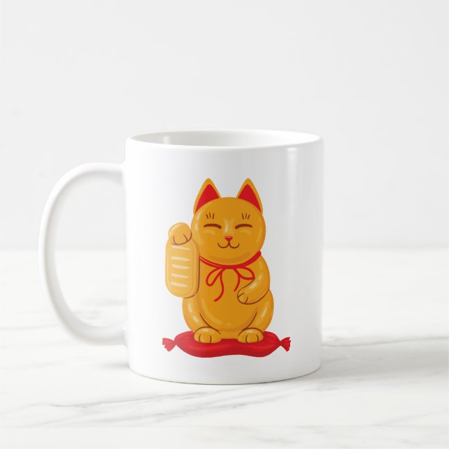 Japanska Maneki Neko Guld Cat, förmögenhetssymbol Kaffemugg (Vänster)